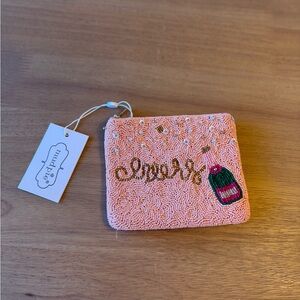 NWT Mud Pie Pink Beaded Clutch with Champagne Design